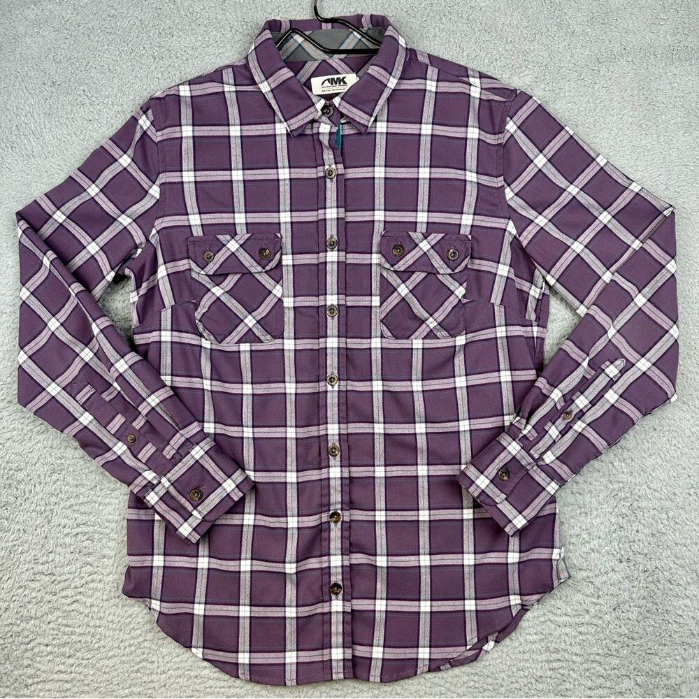 Mountain Khakis Shirt Womens Medium Purple Plaid Wool Blend Button Pockets Hike‎